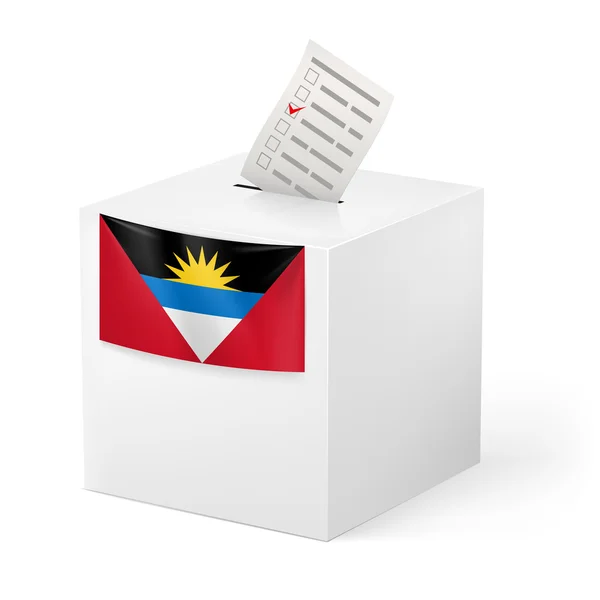 Caja de votación con papeleta de votación. Antigua y Barbuda — Vector de stock