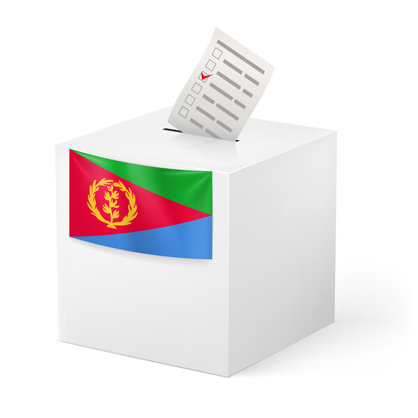 Избирательная урна с избирательным бюллетенем. Эритрея
