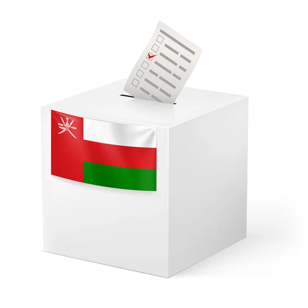 Stembus met stemmen van papier. Oman — Stockvector