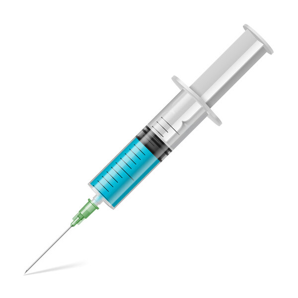 Syringe with blue liquid