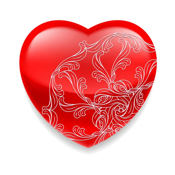 Λαμπερό κόκκινο καρδιά με διακόσμηση — Διανυσματικό Αρχείο