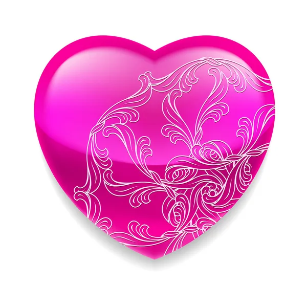 Glanzende roze hart met decor — Stockvector