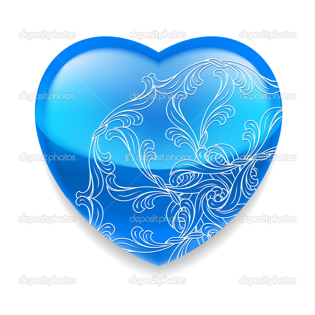 Shiny blue heart with decor