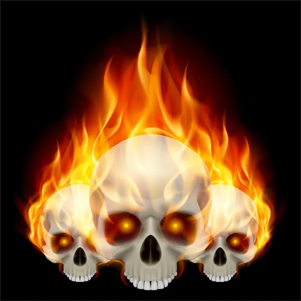 Three flaming skulls — Stock Vector