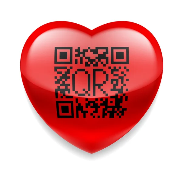 Cuore rosso con codice QR — Vettoriale Stock