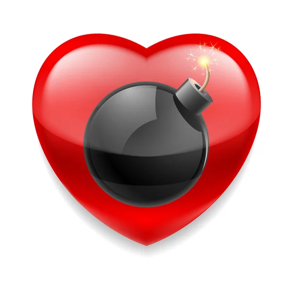 Red heart with bomb — Stock Vector