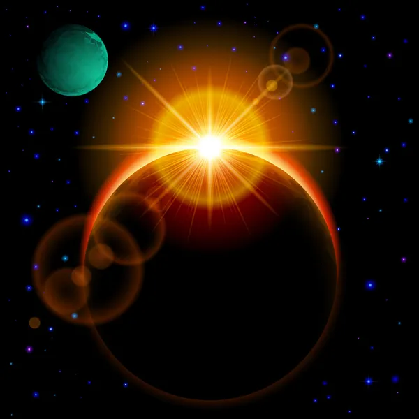 Donkere planeet met flare — Stockvector