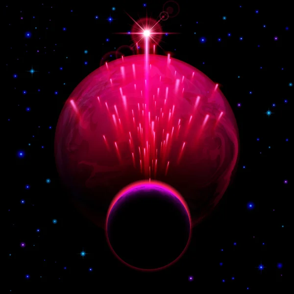 2 つの惑星と星のシャワー — ストックベクタ
