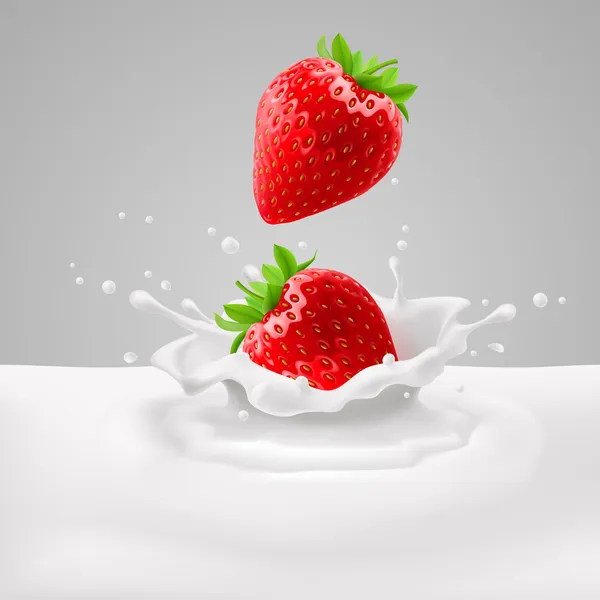 Fresas con leche — Vector de stock