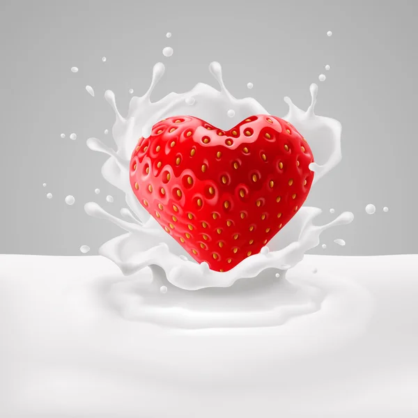 Corazón de fresa con leche — Archivo Imágenes Vectoriales