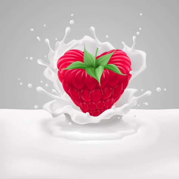 Corazón de frambuesa con leche — Vector de stock