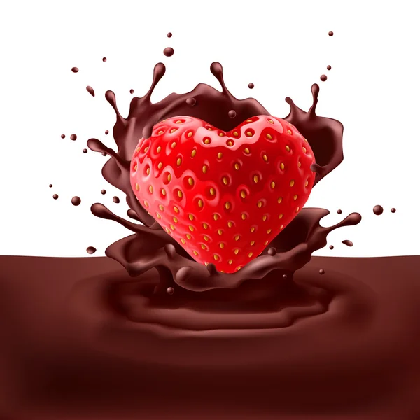 Aardbei hart met chocolade — Stockvector