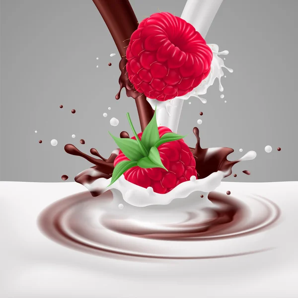 Raspberries with milk and chocolate — Stock Vector