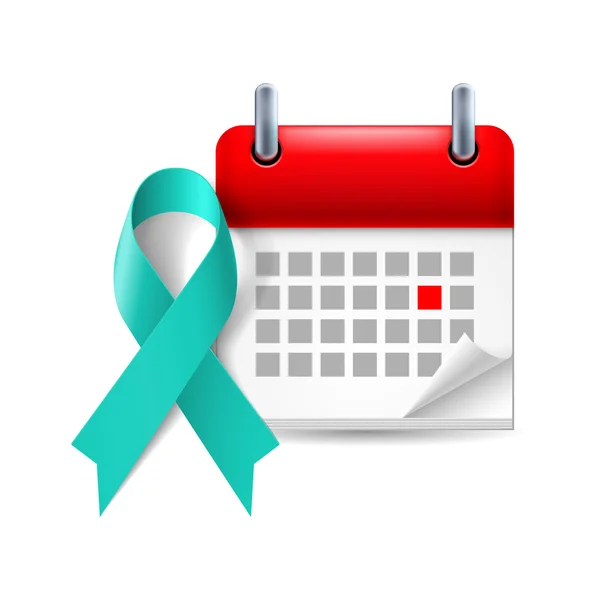 Teal awareness ribbon and calendar — Stock Vector