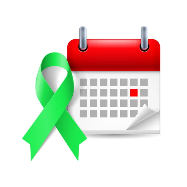 Grünes Bewusstseinsband und Kalender — Stockvektor