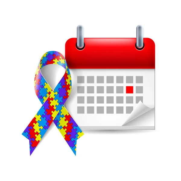 Pussel awareness ribbon och kalender — Stock vektor