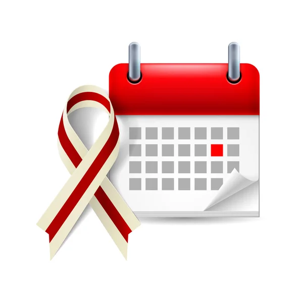 Vinrött och elfenben awareness ribbon och kalender — Stock vektor