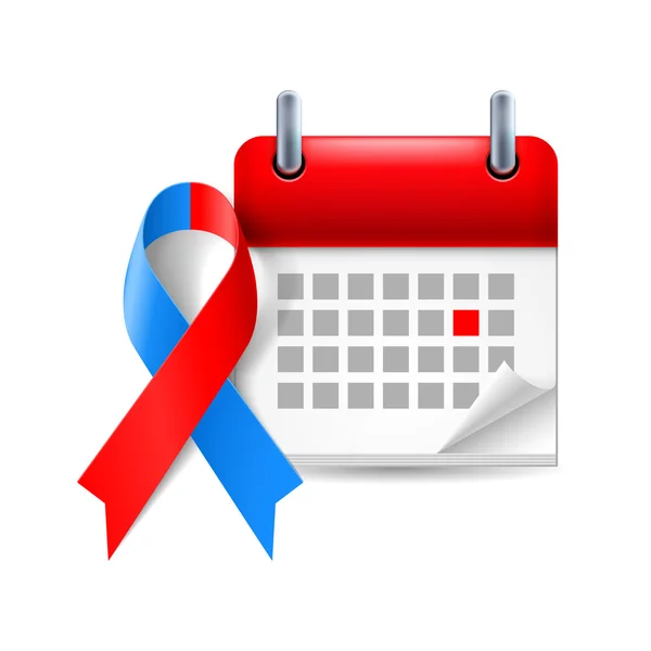 Red and blue awareness ribbon and calendar — Stock Vector