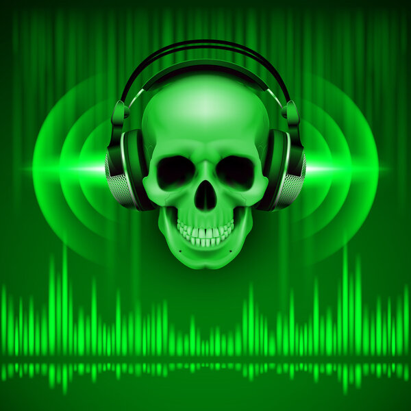 Череп в наушниках. Диско фон
