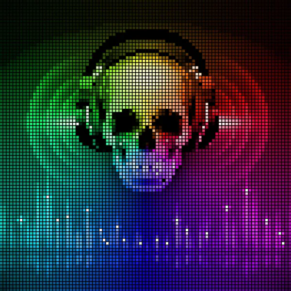 Calavera con auriculares. Fondo discográfico — Vector de stock