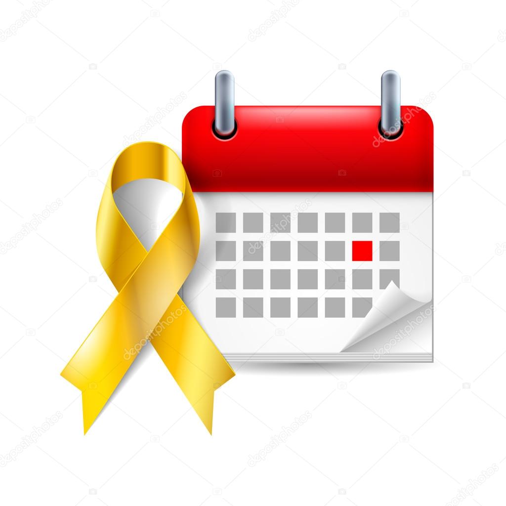 Gold awareness ribbon and calendar