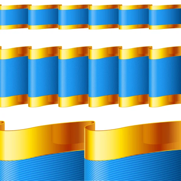 Rubans bleus avec bordure dorée — Image vectorielle