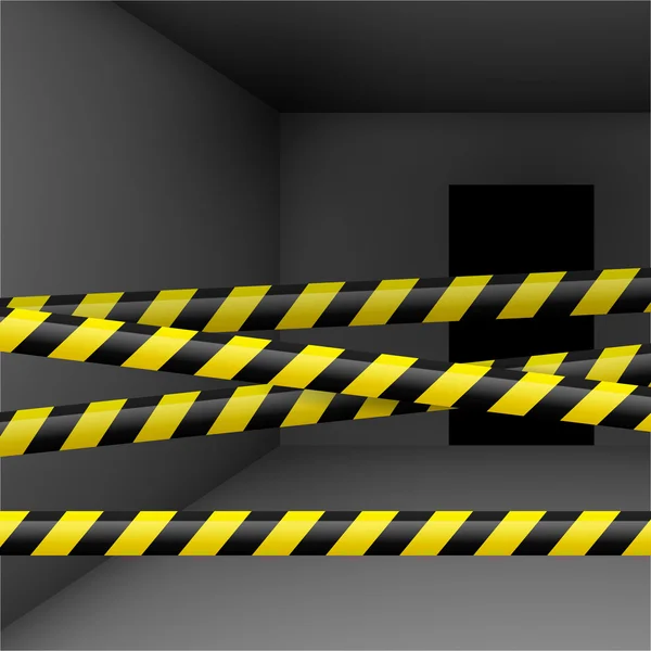 Donkere kamer met gevaar tape — Stockvector