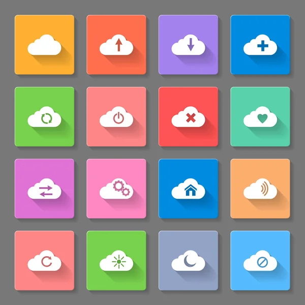 Conjunto de iconos de nube plana — Vector de stock