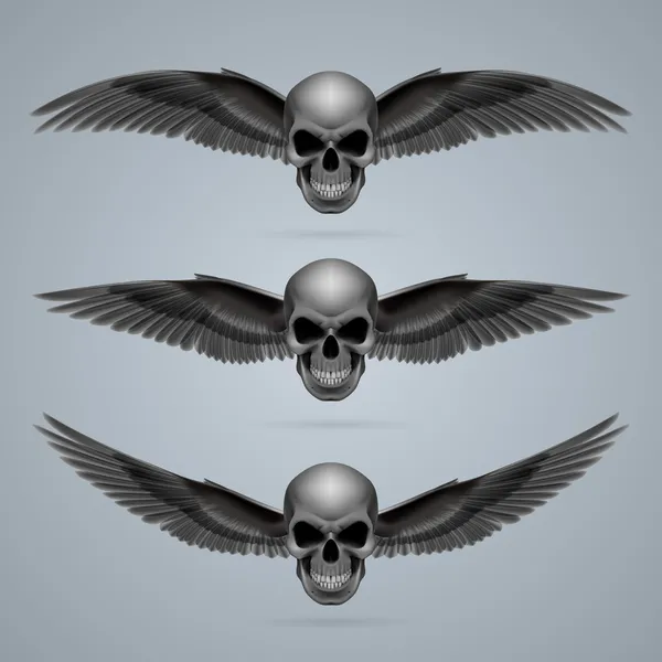 Three evil skulls with wings — Stock Vector