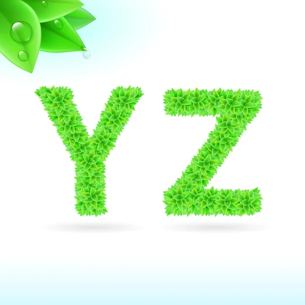 Fonte Sans serif com decoração em folha verde — Vetor de Stock
