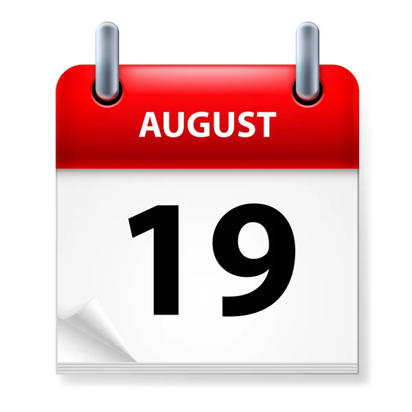 Diciannovesimo Nel Mese Agosto Icona Del Calendario Sfondo Bianco — Vettoriale Stock
