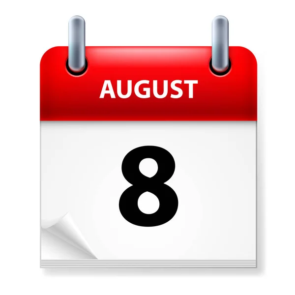 Achte August Kalendersymbol Auf Weißem Hintergrund — Stockvektor