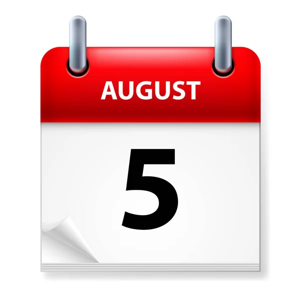 Fünfte August Kalendersymbol Auf Weißem Hintergrund — Stockvektor