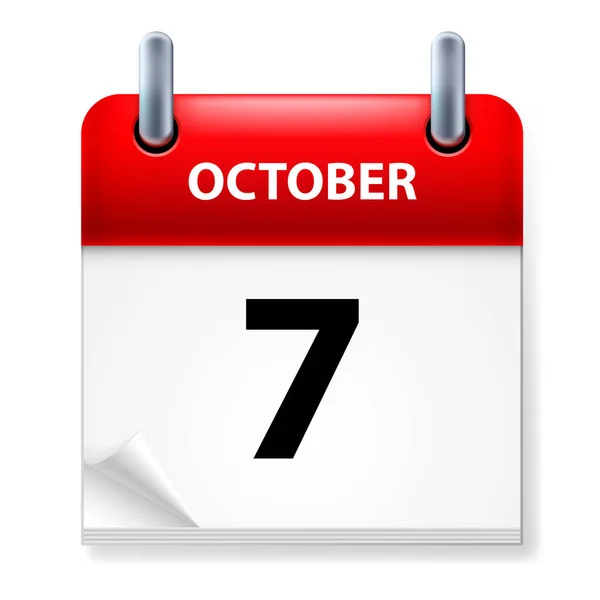 Seventh October Calendar Icon White Background — Stock Vector