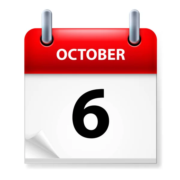 Sexto Octubre Icono Del Calendario Sobre Fondo Blanco — Vector de stock