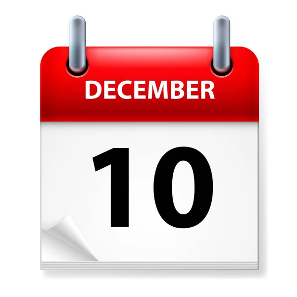 Δέκατο Στο Εικονίδιο Ημερολόγιο Δεκεμβρίου Άσπρο Φόντο — Διανυσματικό Αρχείο