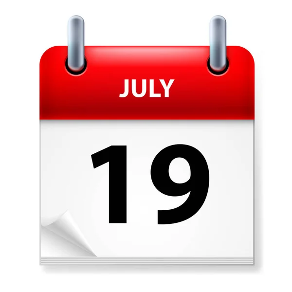 Δέκατη Ένατη Ιουλίου Στο Εικονίδιο Ημερολόγιο Λευκό Φόντο — Διανυσματικό Αρχείο