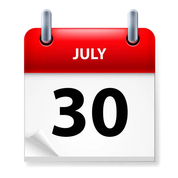 白色背景的日历图标中的7月30日 — 图库矢量图片
