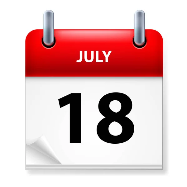Δέκατη Όγδοη Ιουλίου Στο Ημερολόγιο Εικονίδιο Λευκό Φόντο — Διανυσματικό Αρχείο