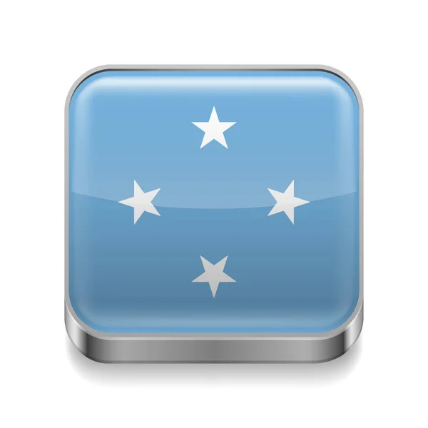 Icono Cuadrado Metal Con Colores Bandera Micronesia — Vector de stock