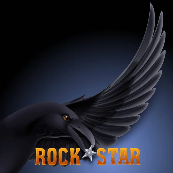 Rock Star Concept Met Raaf Holding Ster Zijn Snavel Donkerblauwe — Stockvector