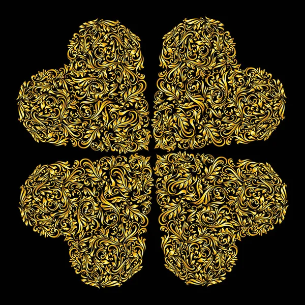Decoratieve Vier Harten Van Rijke Gouden Ornament — Stockvector