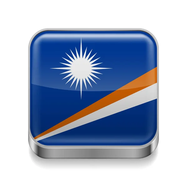 Icona Quadrata Metallo Con Colori Della Bandiera Delle Isole Marshall — Vettoriale Stock