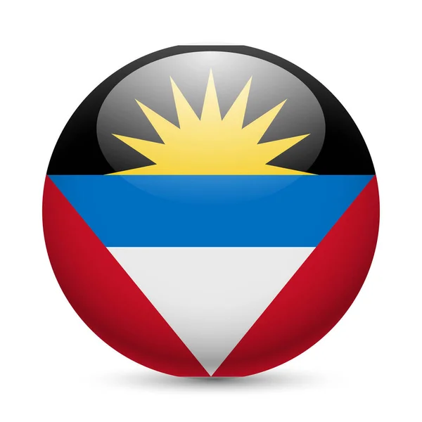 Bandiera Antigua Barbuda Come Icona Rotonda Lucida Pulsante Con Disegno — Vettoriale Stock