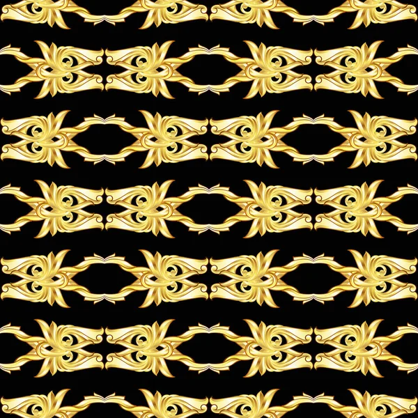 Goldene Horizontale Symmetriemuster Auf Dem Schwarzen Hintergrund — Stockvektor