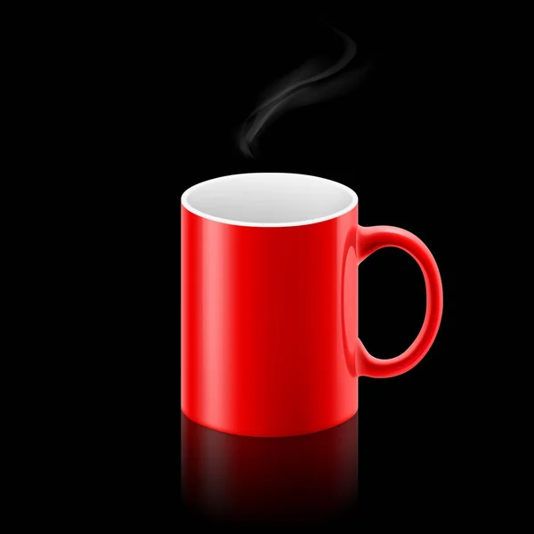 Tasse Bureau Rouge Avec Petit Jet Fumée Dessus Sur Fond — Image vectorielle