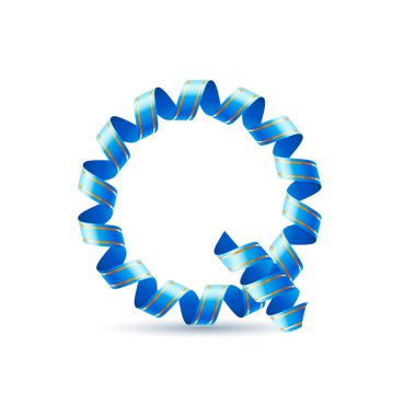 Q harfi mavi kıvrımlı şeritten yapılmıştır.