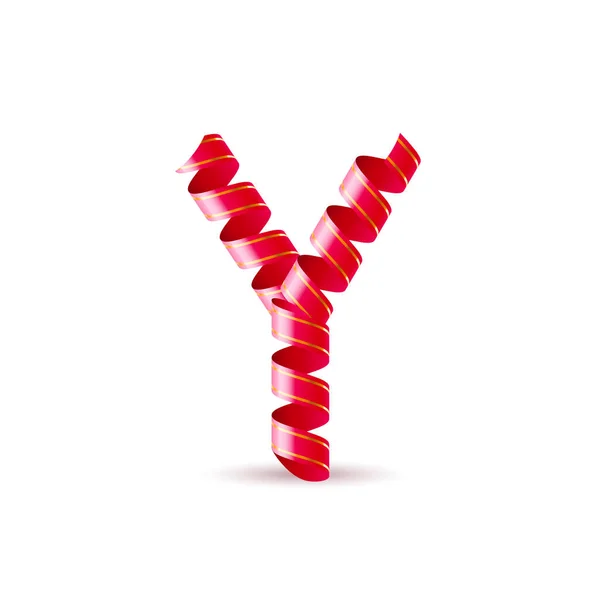 字母Y 用红色闪烁着光泽的带子制成 — 图库矢量图片