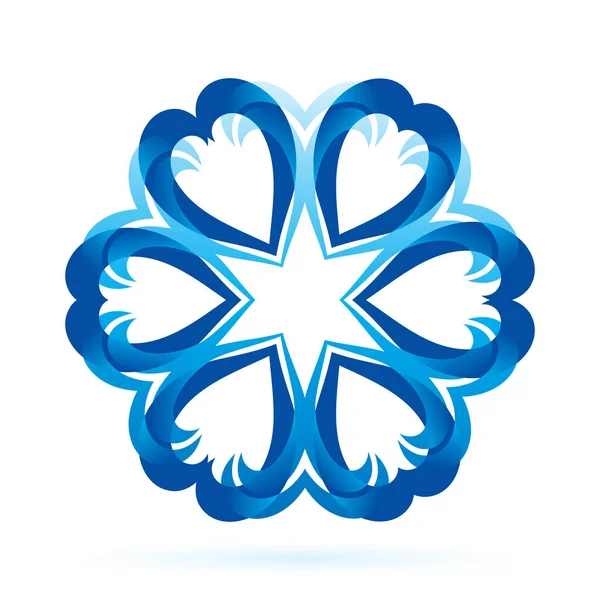 Abstrakt Blå Form Blå Nyanser Vit Bakgrund Blom Eller Snöflingmönster — Stock vektor