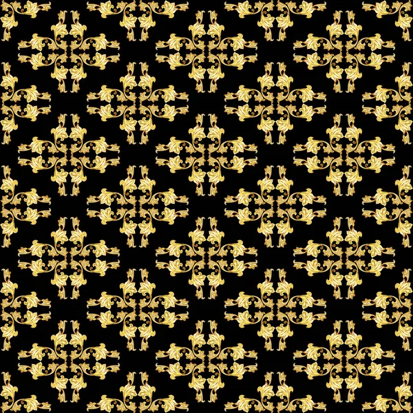 Gold Floral Seamless Pattern Black Background — Stock Vector